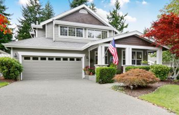 big house with garage and flag of United States, Sherrills Ford NC